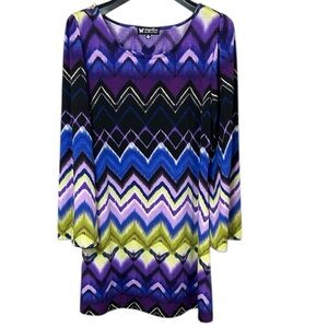 Papillon Chevron Print Long Sleeve Dress Tunic Women’s XL Purple‎ Blue Green